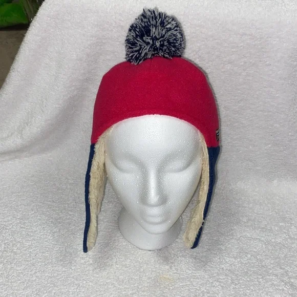 L.L. Bean Toddlers' Mountain Classic Fleece Hat navy pink Pom Pom 12/24m - Picture 2 of 6